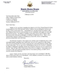 Feinstein Writes About New Melones