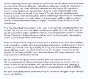 Columbia Trustees Release Letter