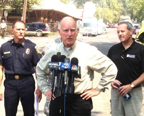 Governor Jerry Brown In Tuolumne During 2013 Rim Fire