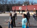 (Left To Right) Tuolumne County Sheriff Jim Mele and CHP Lt. Scott Clamp with students at Jamestown Elementary