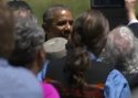 President Barrack Obama shakes hands after giving speech at Yosemite