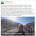 White House Facebook posting announcing the Yosemite visit
