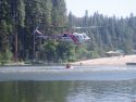 CAL Fire helicopter getting water out of Twain Harte Lake to fight the Murphy Fire