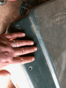 Lid of storage container with bear marks targeted by black bear at Columbia home
