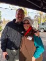 Star 92.7 host Mark Grauer and Cathie Peacock of Interfaith at 2017 Interfaith Coat Drive and Santa Fly-in