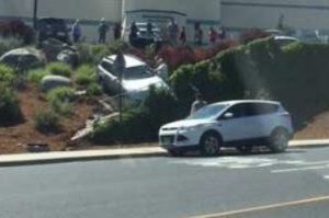 Vehicle jumps the curb at Adventists Health Sonora on Greenley Road