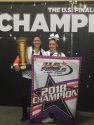 Sierra Xplosion Director Andrea Kneiss and Senior Team member SAra Caldera with Champions trophy at National Finals in Las Vegas May 2018