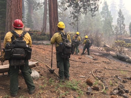 Donnell Fire engine crew extinguishing hot spots