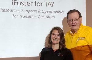 Kristine Schneller of iFoster and TC Supervisor Randy Hanvelt at foster youth laptop event