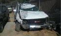 Smashed up GMC Yukon after being pulled up from the ravine