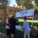 Voter registration booth in Sonora's Courthouse Park