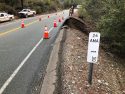 Hwy 26 slip-out near Mokelumne Hill and lane closure cones March 4 2019