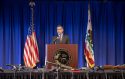 Guns lined up in front of Attorney General Xavier Becerra press conference in Sacramento