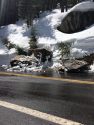 Boulders in the highway on Hwy 108 near Eagle Meadow April 11 2019