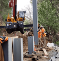 Building in progress of a retaining wall necessary in the Feb 14 2019 storm damage aftermath