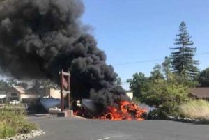Fiery semi wreck on HWY 4 in Angels Camp