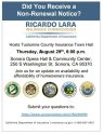 Flyer for Insurance Commissioner Ricardo Lara fire insurance Town Hall in Sonora