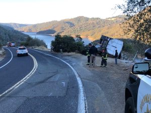 Semi on its side along Parrotts Ferry Road