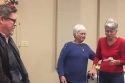 Stage 3's board co-Chairs Olga Jones and Connie Williams present check to SRT's Producing Artist Dir. Scott Viets