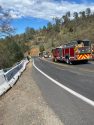 Overturned semi that spilled its load of lumber on O'Byrnes Ferry Road