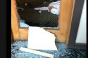 Broken window in hotel room