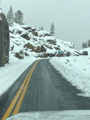 Highway 108 Sonora Pass with snow on the roadway (File Photo)