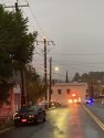 PG&E power pole on fire on Stewart Street in downtown Sonora