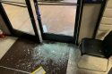 Broken door window at the Sears store