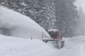 Caltrans plow working on Highway 4 in the forest