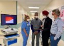 Stephanie Geuke, Pardeep Athwal M.D., Doug Archer and Charanjit “CJ” Singh review plans for the new updates coming to the surgery center.