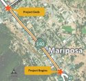 Area impacted on HWY 140-49 during Caltrans Mariposa pedestrian Safety Project
