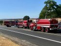 Fire trucks on scene of burnt out vehicle on HWY 108-120