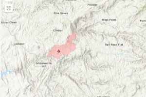 Map of Electra Fire burning near Amador and Calaveras County lines