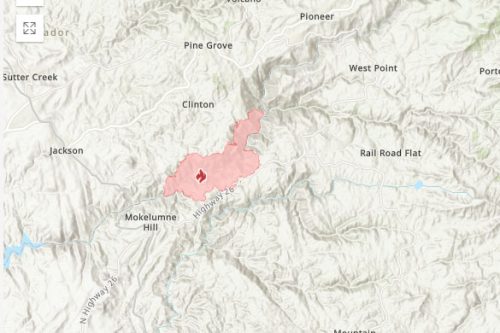 Map of Electra Fire burning near Amador and Calaveras County lines