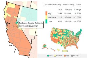 CDC's Covid Community Levels by county reported on July 22