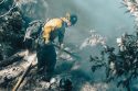 Firefighter working the Dodge Fire burning on the Stanislaus National Forest