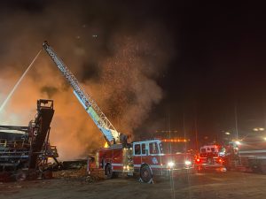 Fire Outside Chinese Camp Mill - Photo by Doug Clark