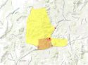 Woods Fire location with evacuation orders in orange and warnings in yellow - Tuolumne County Image