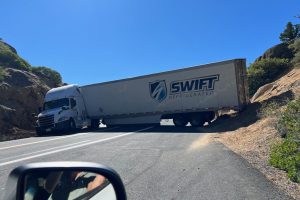 Big Rig stuck on Highway 108 east of Kennedy Meadows-photo taken by: Denise Hernandez