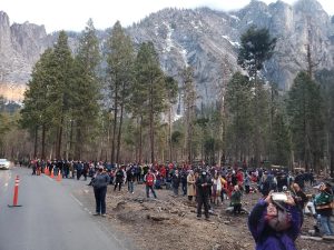 Yosemite visitors watching Horsetail FallYosemite visitors watching Horsetail Fall