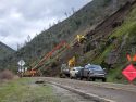 Caltrans crews work to remove a landslide on HWY 140 in Mariposa County