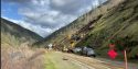 Caltrans crews work to remove a landslide on HWY 140 in Mariposa County