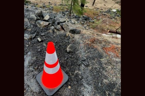 Damage on HWY 120 near the Hardin Flat Road intersection
