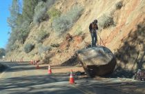 HWY 26 one-lane open after boulder found on roadway, Tuesday night - Photo taken by: Carlos Stoughton