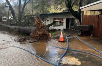 Mobile home fire in Jamestown during severe weather