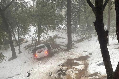 Stolen truck stopped on snowy, muddy roadway