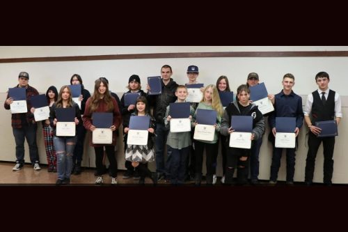 Students recognized at the event: Students honored at the Every Student Succeeds Breakfast in February include (from left): Front row — Norma Stover, Shay Cargill, Evangeline Young, Owen Hill, Marley Hartzell-Brown, Carmen Rico; back row — Gabe Castro, Mashaela Nute, Alicia Grotomeyer, Bryon Johnson (blocked in photo), Grant Pollock, Tyler Wine, Brayden Irwin, McKenzie Munsel, Nathan Dovie, Colton Pingree, and Colton Harger