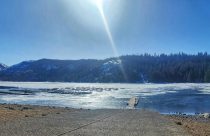 Ice and snow remains on Pinecrest Lake