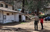 Mariposa Sheriff Jeremy Briese with Mother Lode State Sen. Marie Alvarado-Gil surveying storm damage in the county