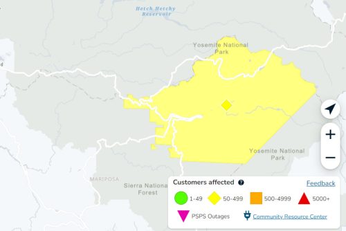 PG&E power outage in Yosemite National Park at 10:15 a.m.